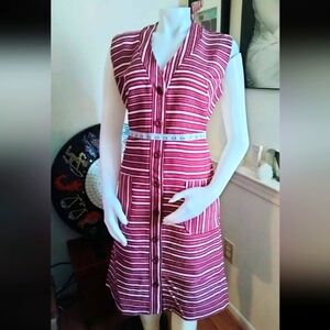 60s/70s California the look you love maroon striped dress with large pockets